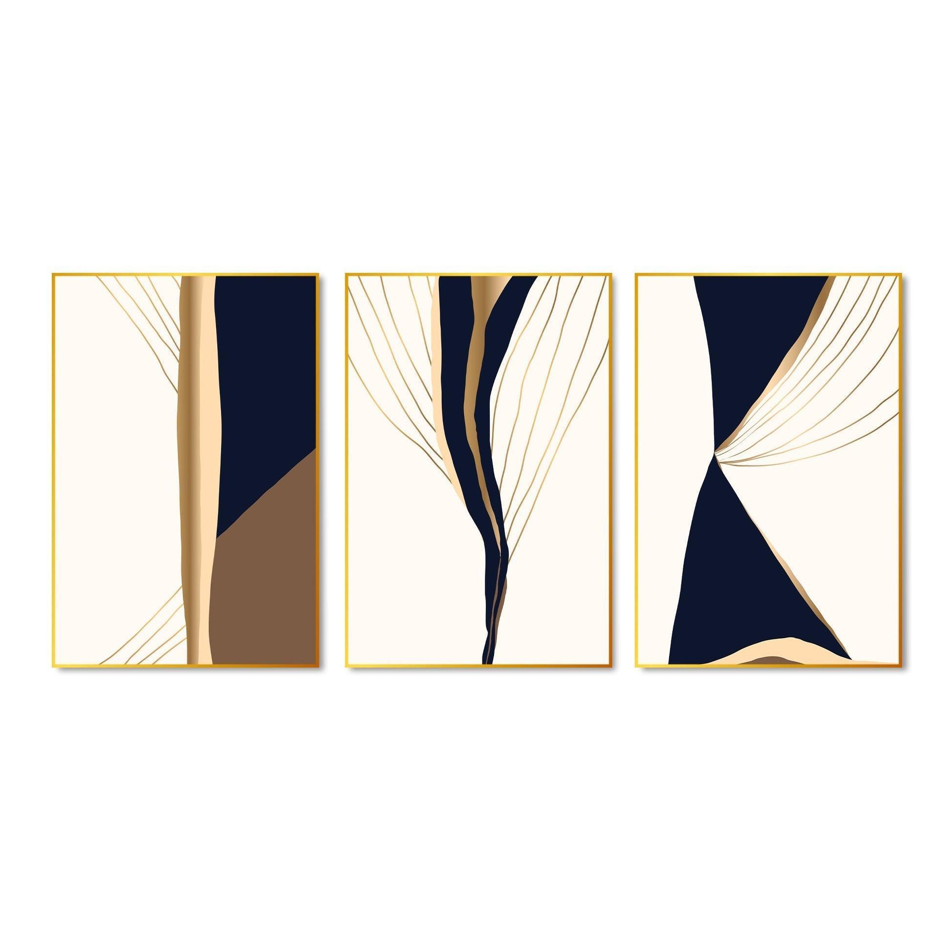 Gold & Black Modern Art Floating Canvas Wall Painting Set of Three - Decor Smart