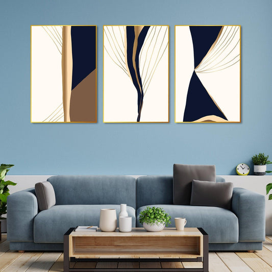 Gold & Black Modern Art Floating Canvas Wall Painting Set of Three - Decor Smart