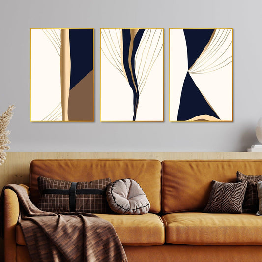 Gold & Black Modern Art Floating Canvas Wall Painting Set of Three - Decor Smart