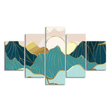 Gold Mountain Landscape Line art with Sunrise Background 5 Pieces Wall Painting - Decor Smart