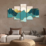 Gold Mountain Landscape Line art with Sunrise Background 5 Pieces Wall Painting - Decor Smart