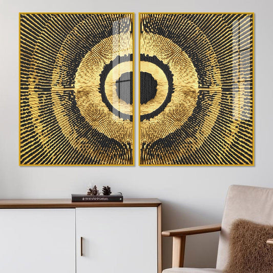 Golden 3D Pattern Acrylic Floating Wall Painting Set of 2 - Decor Smart