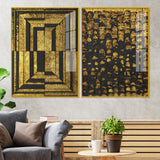 Golden Abstract Artistic Shapes Art Acrylic Floating Wall Painting Set Of 2 - Decor Smart