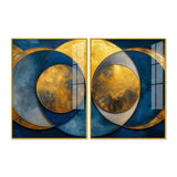 Golden Abstract Modern Circle Acrylic Floating Wall Painting Set of Two Pieces - Decor Smart
