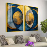 Golden Abstract Modern Circle Acrylic Floating Wall Painting Set of Two Pieces - Decor Smart
