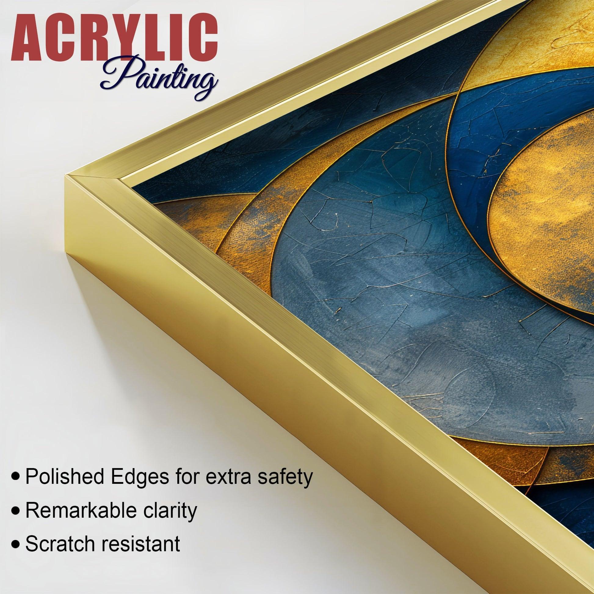 Golden Abstract Modern Circle Acrylic Floating Wall Painting Set of Two Pieces - Decor Smart