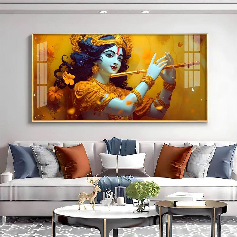 Golden Armlet Lord Krishna Premium Acrylic Floating Wall Painting - Decor Smart