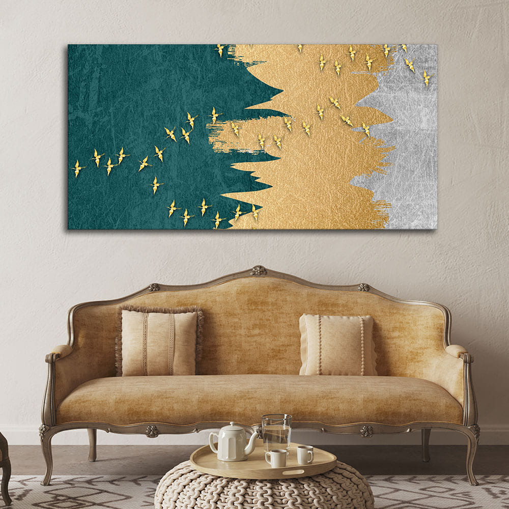 Golden Birds Flying Luxurious Art Premium Wall Painting - Decor Smart