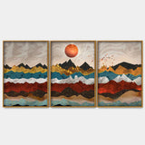 Golden Birds Flying Over Colorful Mountains Floating Canvas Wall Painting Set of Three - Decor Smart
