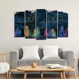 Golden Birds Flying over The Dark Forest Wall Painting of Five Pieces - Decor Smart