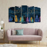 Golden Birds Flying over The Dark Forest Wall Painting of Five Pieces - Decor Smart