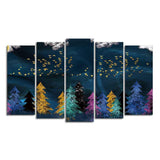 Golden Birds Flying over The Dark Forest Wall Painting of Five Pieces - Decor Smart