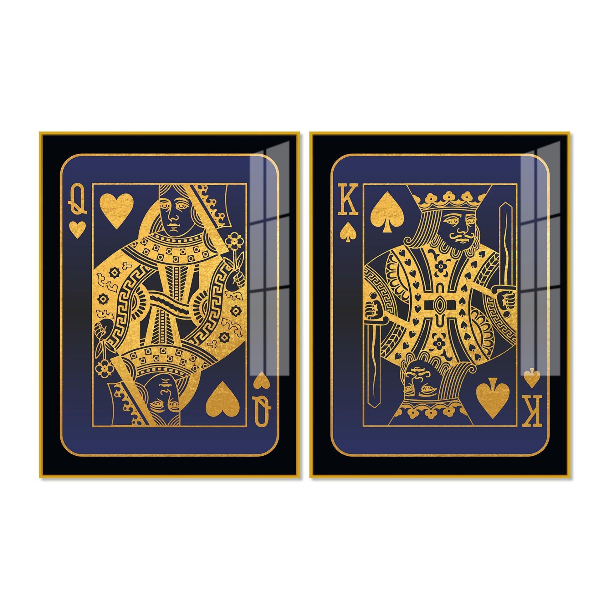 Golden Card of King and Queen Acrylic Floating Wall Painting Set of 2 - Decor Smart