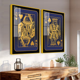 Golden Card of King and Queen Acrylic Floating Wall Painting Set of 2 - Decor Smart