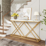 Golden Criss Cross Pattern Rectangular Shaped Designer Console Table - Decor Smart