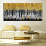 Golden Deer in Dark Forest Canvas Wall Painting - Decor Smart