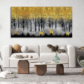 Golden Deers in Dark Forest Premium Canvas Wall Painting - Decor Smart