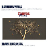 Golden Embossed Tree With Golden Birds Premium Canvas Wall Painting - Decor Smart