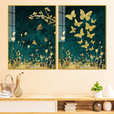 Golden Birds Flying Floating Acrylic Wall Painting Set of 2 - Decor Smart