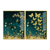 Golden Birds Flying Floating Acrylic Wall Painting Set of 2 - Decor Smart