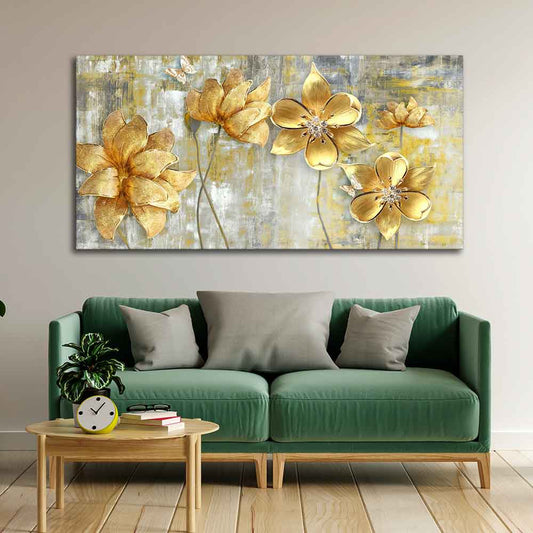 Modern Gold Flowers – Abstract Canvas Painting | Decor Smart