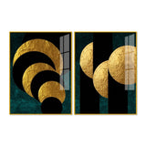 Golden Geometric Circles Shapes Art Acrylic Floating Wall Painting Set Of 2 - Decor Smart