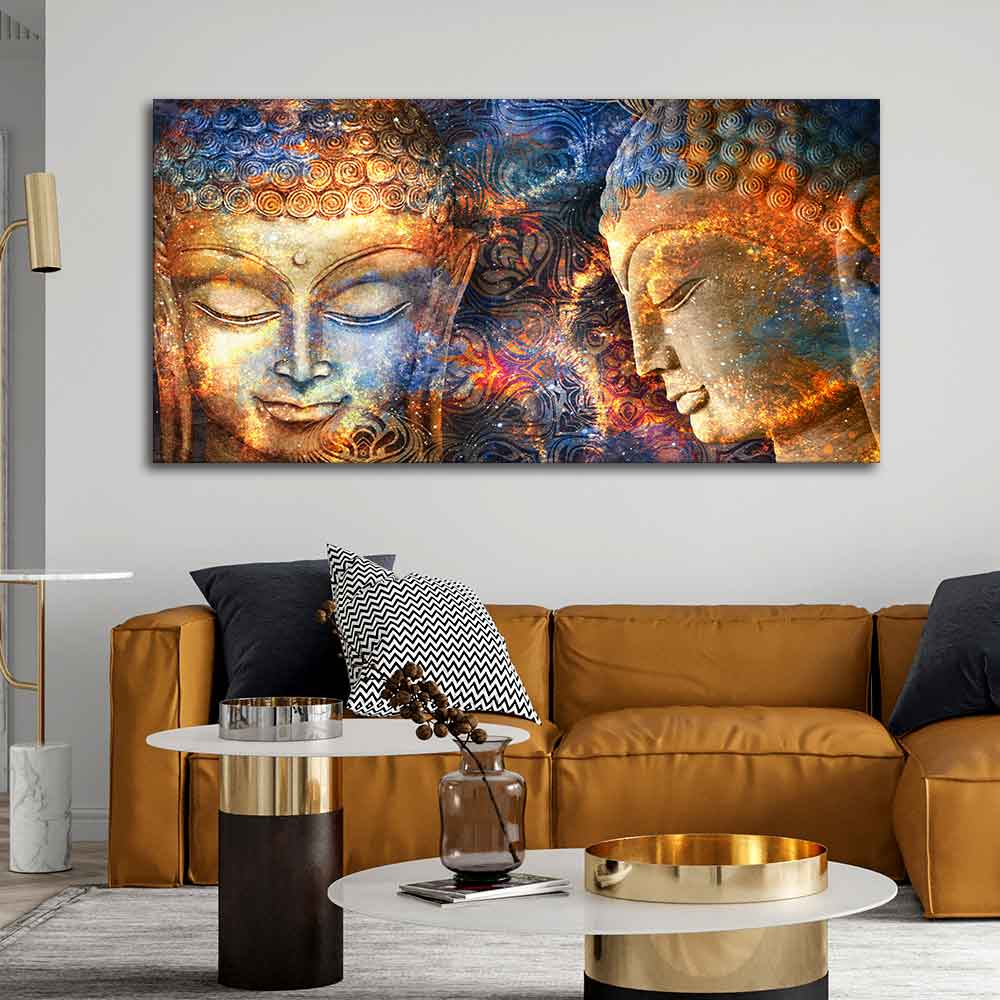 Golden Head of Lord Buddha Canvas Wall Painting - Decor Smart