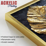 Golden Leaf Textured Impasto Layers Acrylic Floating Wall Painting Set Of 2 - Decor Smart