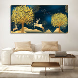 Golden Leaf Tree with Golden Deer Canvas wall Painting - Decor Smart