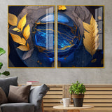 Golden Leaves Acrylic Floating Wall Painting Set of 2 - Decor Smart