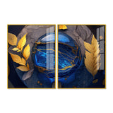 Golden Leaves Acrylic Floating Wall Painting Set of 2 - Decor Smart