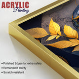 Golden Leaves Acrylic Floating Wall Painting Set of 2 - Decor Smart
