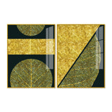 Golden Leaves and Line Art Acrylic Floating Wall Painting Set Of 2 - Decor Smart
