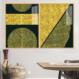 Golden Leaves and Line Art Acrylic Floating Wall Painting Set Of 2 - Decor Smart