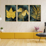 Golden Leaves Floating Canvas Wall Painting Set of Three - Decor Smart