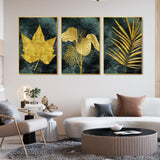 Golden Leaves Floating Canvas Wall Painting Set of Three - Decor Smart