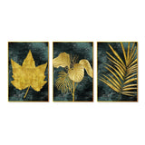 Golden Leaves Floating Canvas Wall Painting Set of Three - Decor Smart