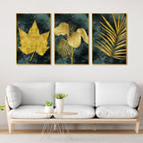 Golden Leaves Floating Canvas Wall Painting Set of Three - Decor Smart