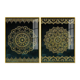Golden Mandala Pattern Acrylic Floating Wall Painting Set of 2 - Decor Smart