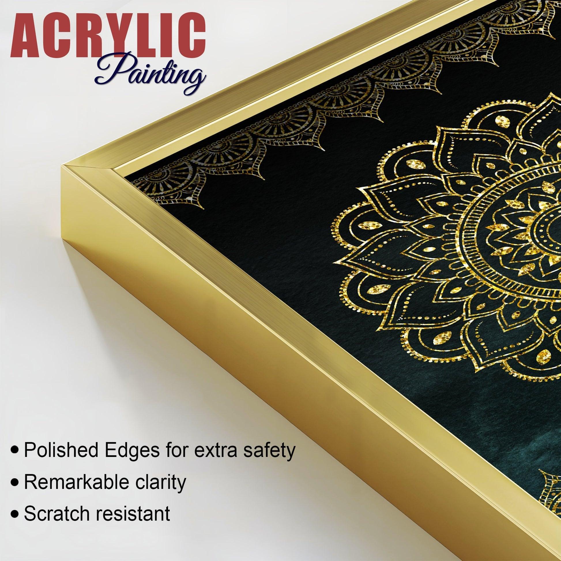 Golden Mandala Pattern Acrylic Floating Wall Painting Set of 2 - Decor Smart
