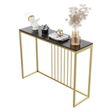 Golden Metallic Rectangular Shaped Black Marble Designer Console Table - Decor Smart