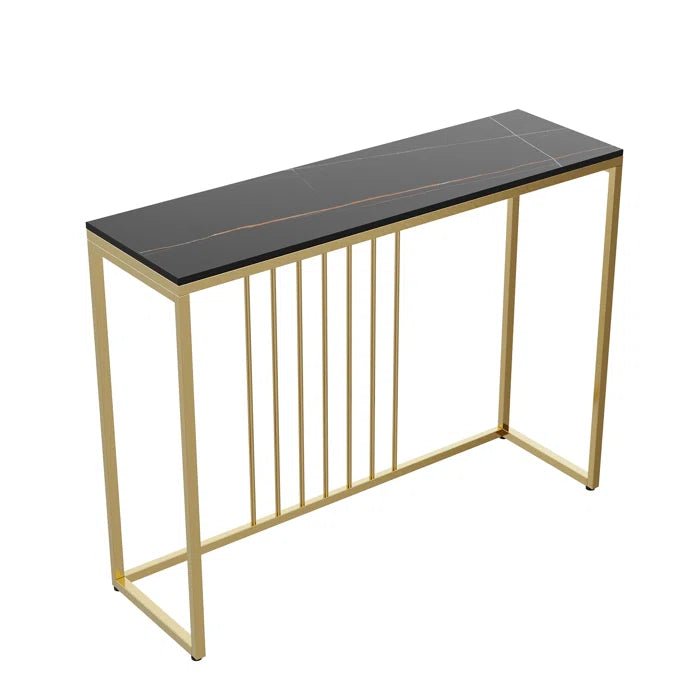 Golden Metallic Rectangular Shaped Black Marble Designer Console Table - Decor Smart