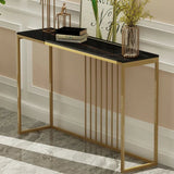 Golden Metallic Rectangular Shaped Black Marble Designer Console Table - Decor Smart