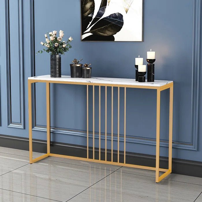 Golden Metallic Rectangular Shaped Designer Console Table - Decor Smart