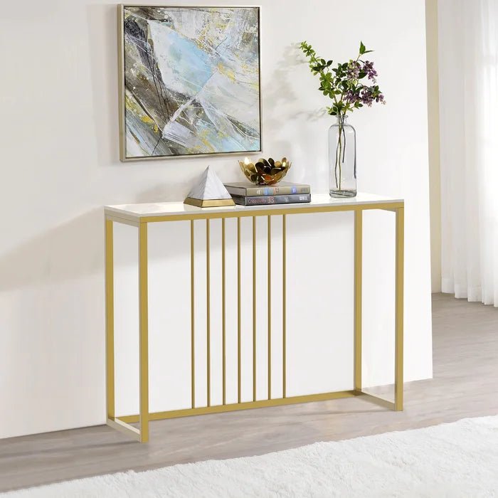 Golden Metallic Rectangular Shaped Designer Console Table - Decor Smart