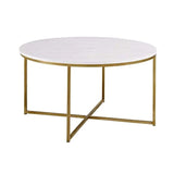 Golden Minimalist Metal Center Table in Criss Cross Design - Decor Smart