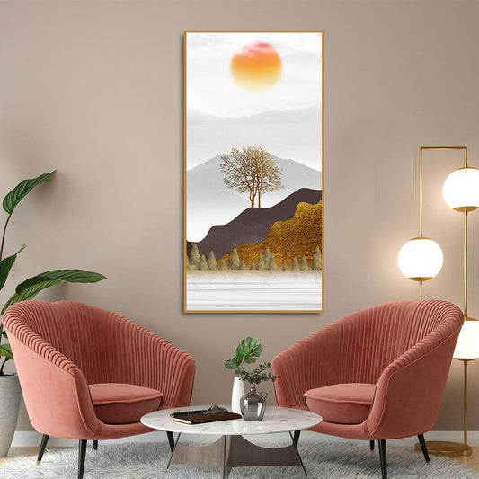 Golden Mountain with Beautiful Sunrise Premium Canvas Wall Painting - Decor Smart