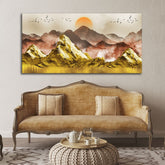 Golden Mountains and Birds Scenery Premium Canvas Wall Painting - Decor Smart