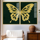 Golden Sparkling Butterfly Acrylic Floating Wall Painting Set of - Decor Smart