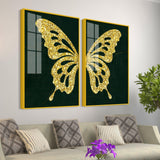 Golden Sparkling Butterfly Acrylic Floating Wall Painting Set of - Decor Smart